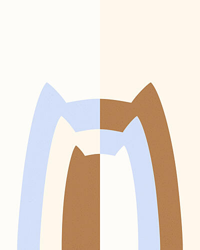 Abstract Blue Brown Cats Art déco reproduction