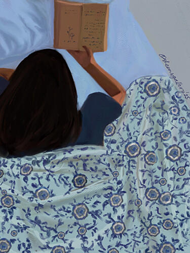 Cozy Reading in Bed Art Print by Osheensgallery