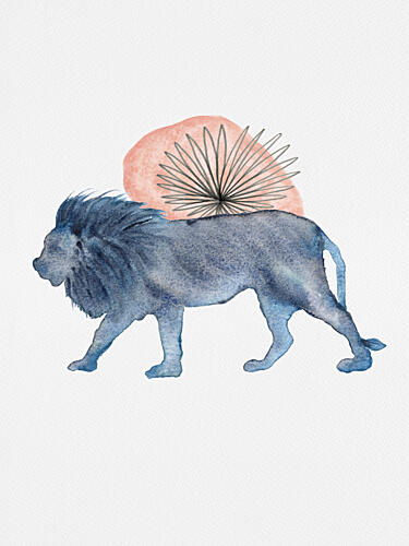 Serene Blue Lion Walk Art déco reproduction