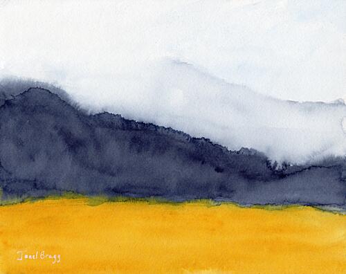 Serene Mountain Landscape Gold Print