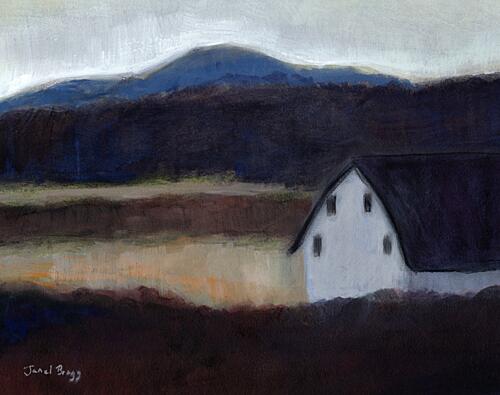 White Barn Mountain Landscape Art Print