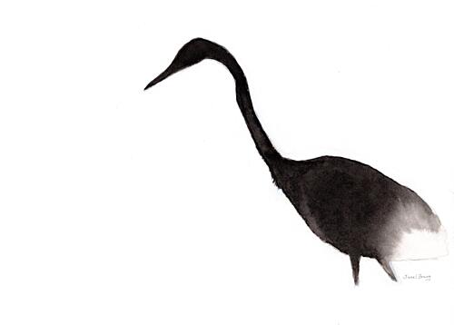 Black Ink Crane Art déco reproduction
