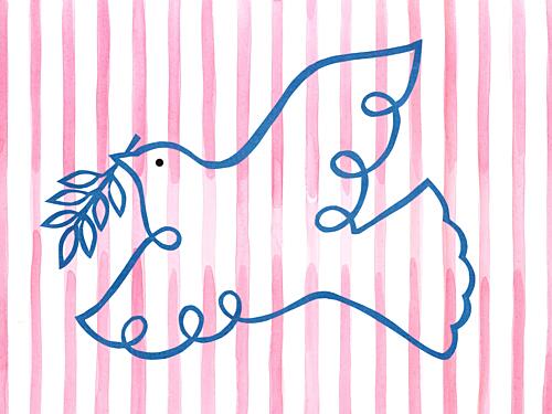 Pink Striped Peace Dove Art déco reproduction