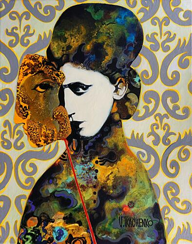 Mysterious Woman with Mask Art déco reproduction