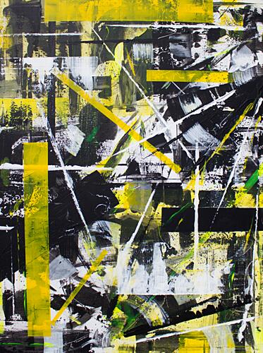 Dynamic Yellow Black Abstract Art Print