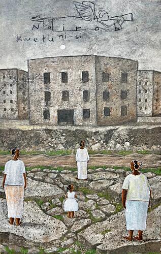 Urban Family with Angel Art Print