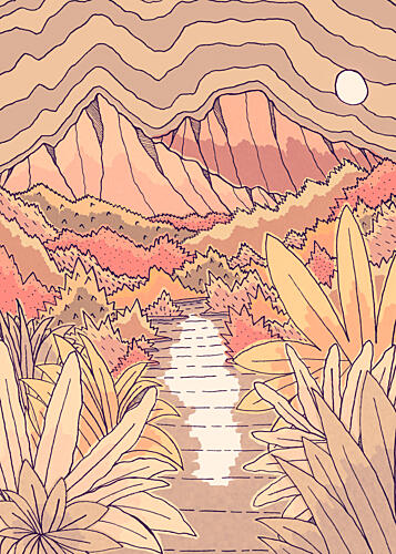 Tranquil Mountain River Art déco reproduction