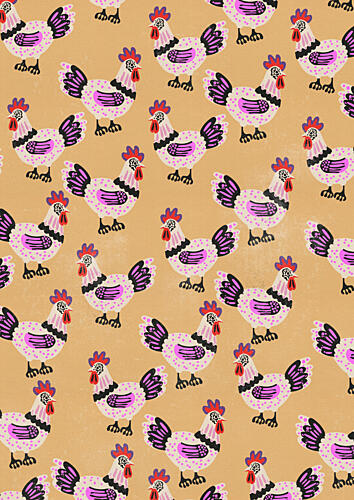Colorful Farm Chickens Art Print
