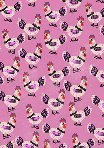Whimsical Pink Chicken Pattern Art Print