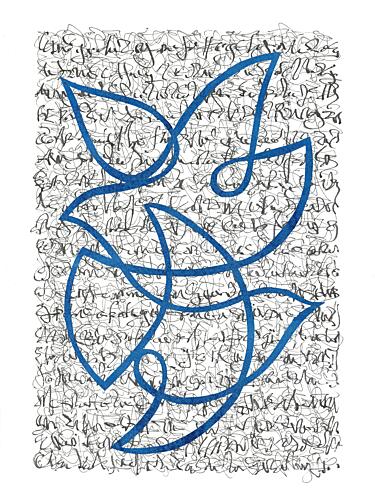 Flowing Blue Script Art Print
