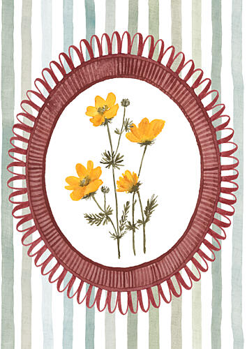 Blue Stripes Yellow Flowers Art Print