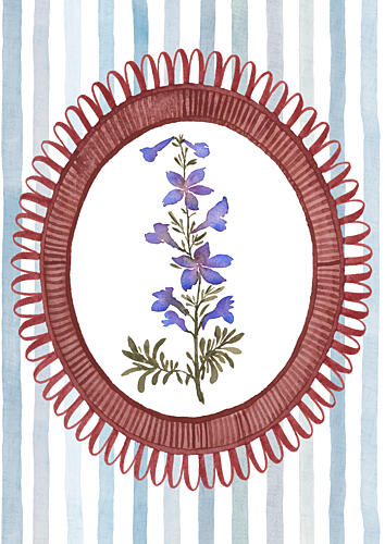 Green Stripes Purple Flower Art Print