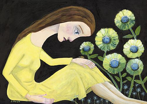 Whimsical Girl Yellow Dress Art Print