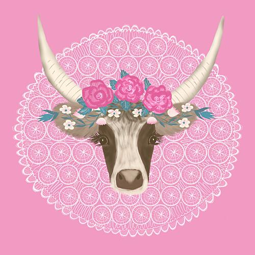 Floral Crown Longhorn Art Print by Aliya Putrus