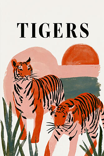 Jungle Sunset Tigers Art Print