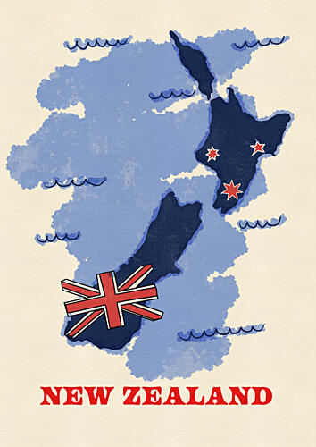 New Zealand Travel Map Art Print