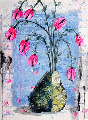 Vibrant Pink Floral Vase Art Print by Poovi Art