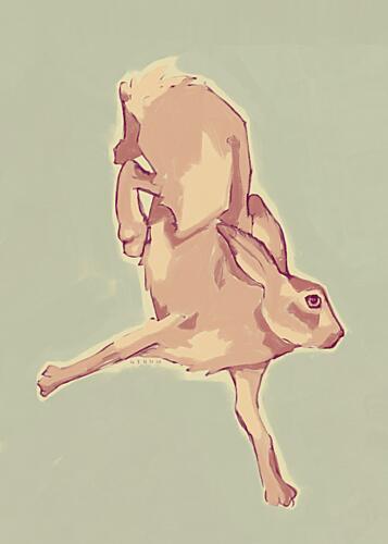 Leaping Pink Rabbit Art Print by Josephin Hermsdorf