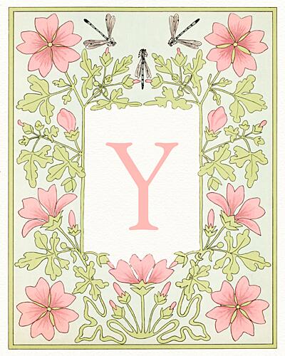 Elegant Floral Y Initial Art Print by Wild Violets