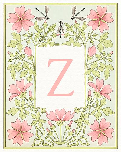 Elegant Floral Letter Z Art Print by Wild Violets