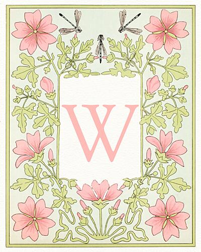 Pink Floral Letter W Art Print by Wild Violets