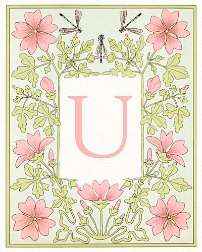 Pink Floral Letter U Art Print by Wild Violets