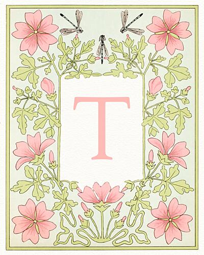 Elegant Botanical Letter T Art Print by Wild Violets