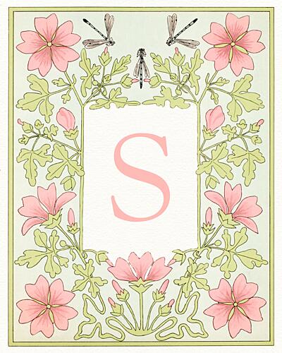 Pink Floral Monogram S Art Print by Wild Violets