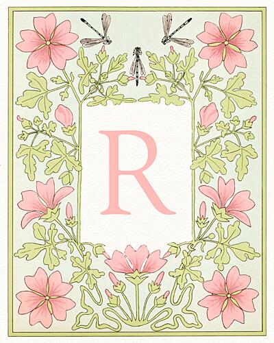 Pink Floral Letter R Art Print by Wild Violets