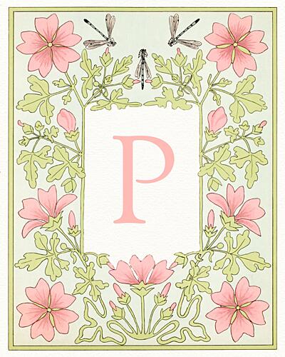 Elegant Floral Letter P Art Print by Wild Violets