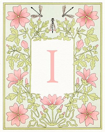 Elegant Floral Letter I Art Print by Wild Violets