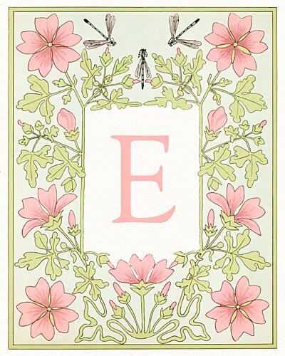 Pink Floral Letter E Art Print by Wild Violets