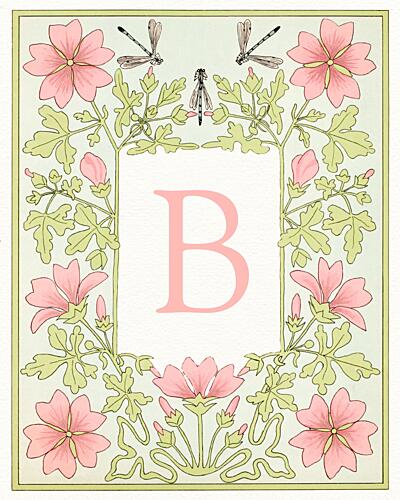 Pink Floral Letter B Art Print by Wild Violets