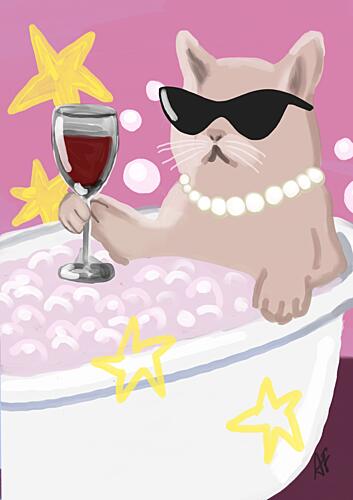 Glamorous Cat Bubble Bath Art Print