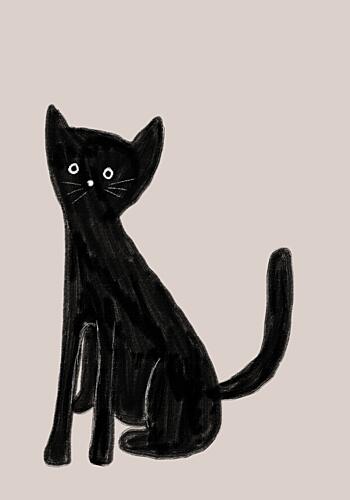 Curious Black Cat Art Print
