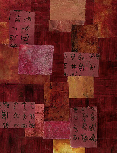 Asian Script Collage Art Print by Deb Chaney