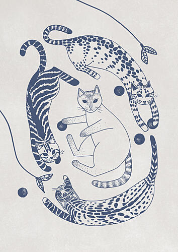 Playful Blue Cats Art Print