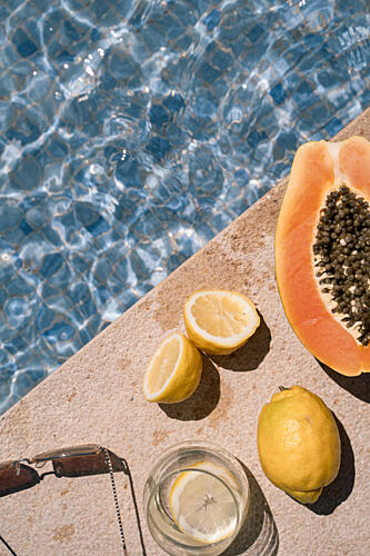 Sunny Poolside Fruits Art Print by Henrike Schenk