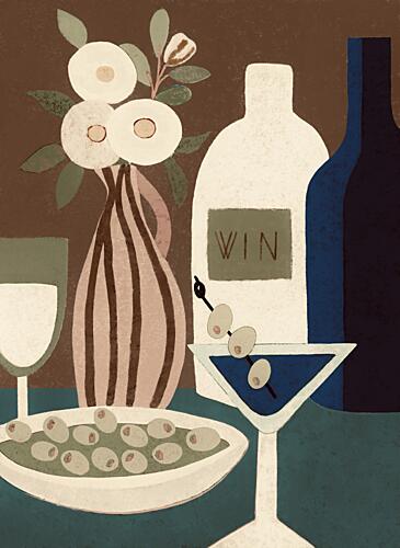 Martini Wine and Olives Art Print by Las3curiosas