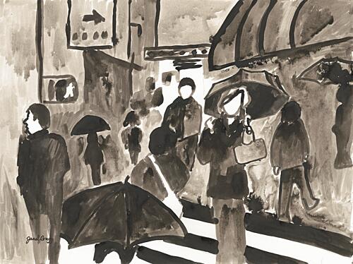 Rainy City Street Art Print by Janel Bragg