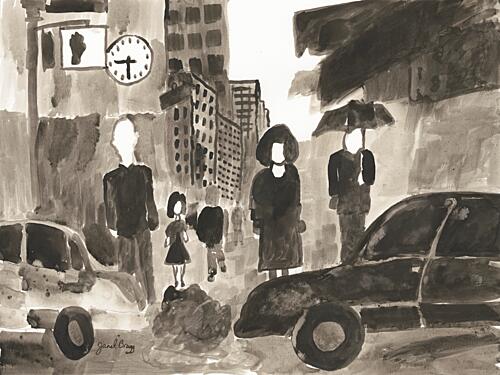 Rainy City Street Art Print by Janel Bragg