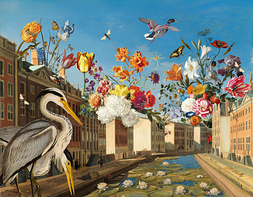 Herons Floral City Dream Art Print