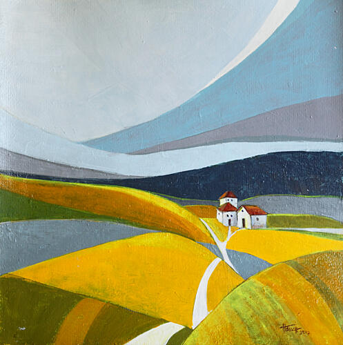 Modern Countryside Village Art Print by Aniko Hencz