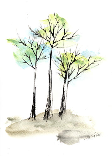 Tranquil Watercolor Trees Art Print