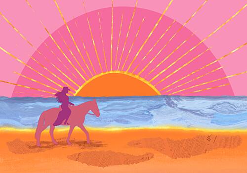 Pink Sunset Horse Ride Art Print by Aliya Putrus