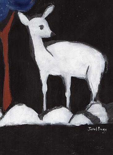 White Deer Winter Night Art Print