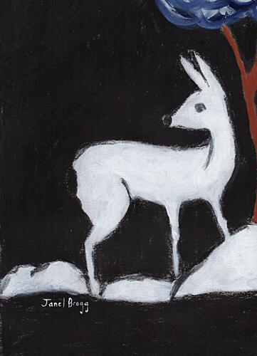 White Deer Winter Night Art Print