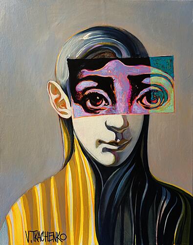 Enigmatic Fragmented Gaze Art Print by Victor Tkachenko