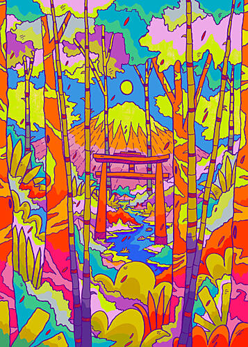 Vibrant Fuji Torii Path Art Print