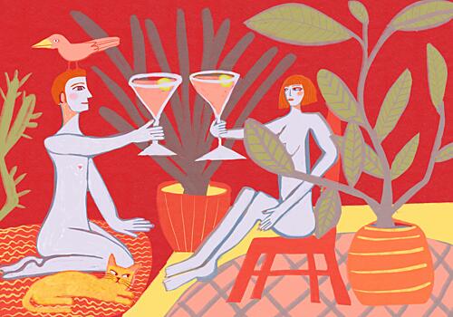 Red Room Nude Couple Art Print